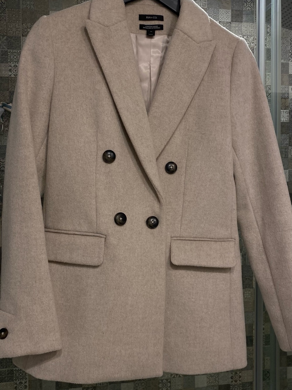 RW&CO. Double-Breasted Beige Wool-Blend Blazer